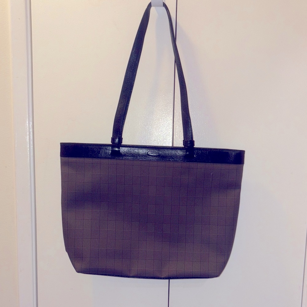 Elegant Black and Brown Women's Tote Bag for office plaid